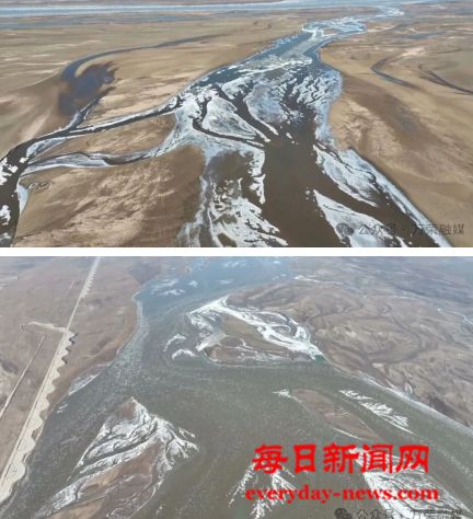 黄河万荣段现本年度流凌 冬日“冰花”舞动